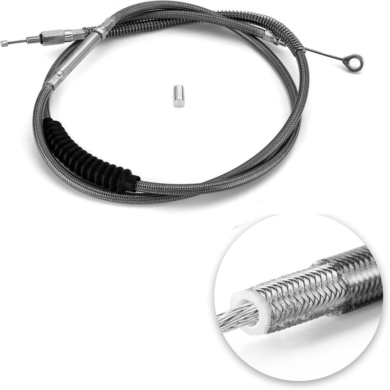 MoFun 66 11/16" Extended Braided Clutch Cable Stainless Steel Fit 10" 12" 14" Handlebar Compatible with Harley Softail Fat Boy Slim Deluxe 2007-2017, Fit Dyna Touring Electra Glide Road Glid, Black - Image 1